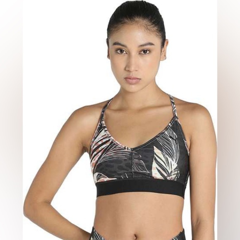 PUMA floral Black and Cream Sports Bra